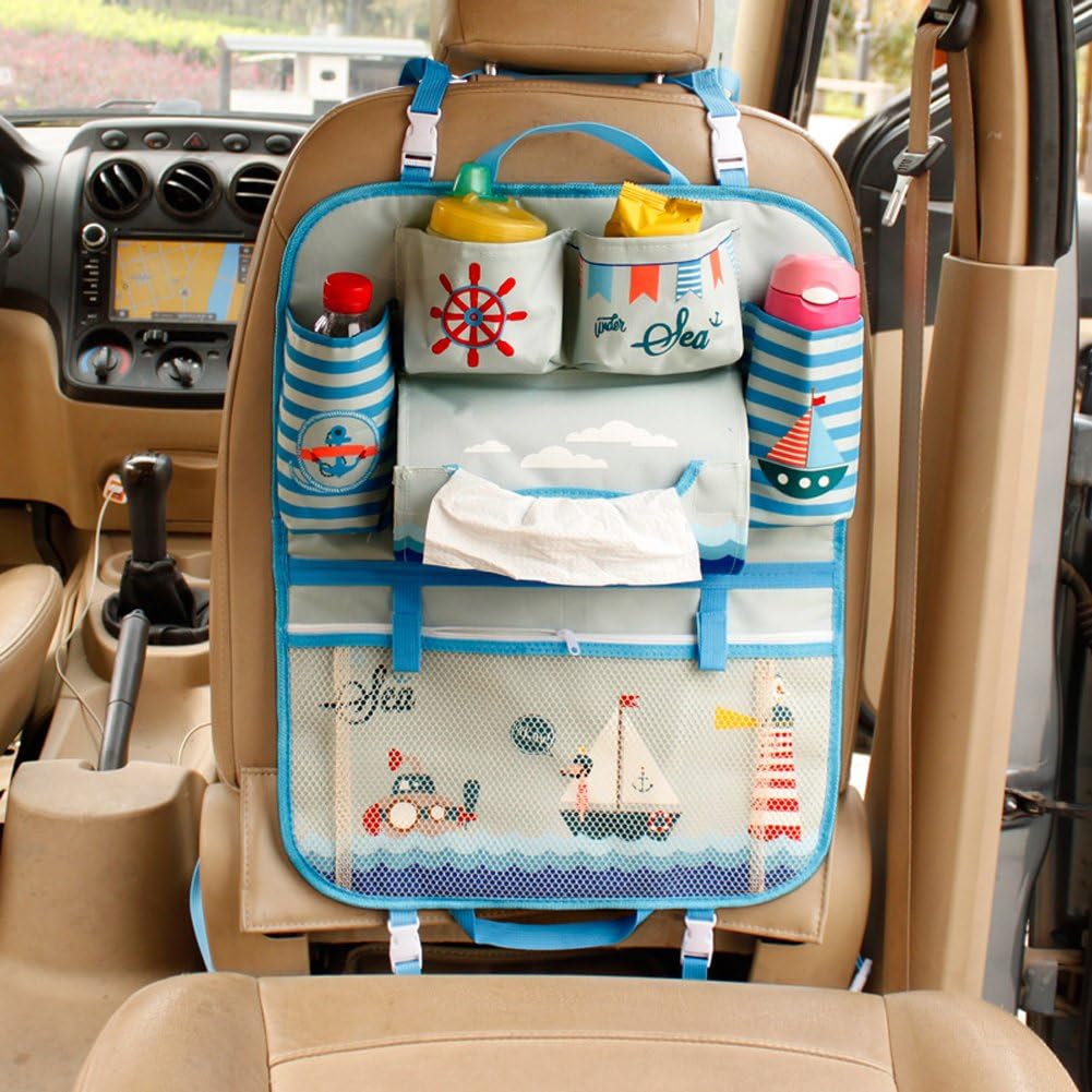 Cute Cartoon Portable Car Seat Back Storage Bag Organizer Pockets Seat Back Protector for Kids
