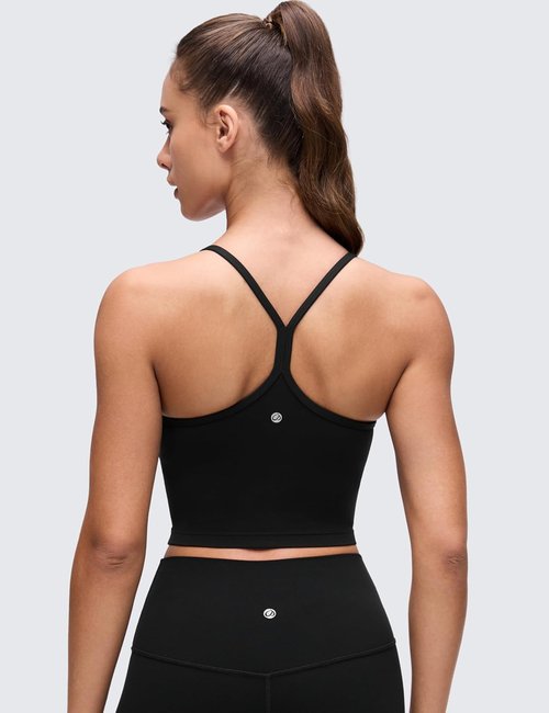 CRZ YOGA Butterluxe Y-Back Crop Tank Top for Women | Padded Longline Sports Bra in Spaghetti Strap Design