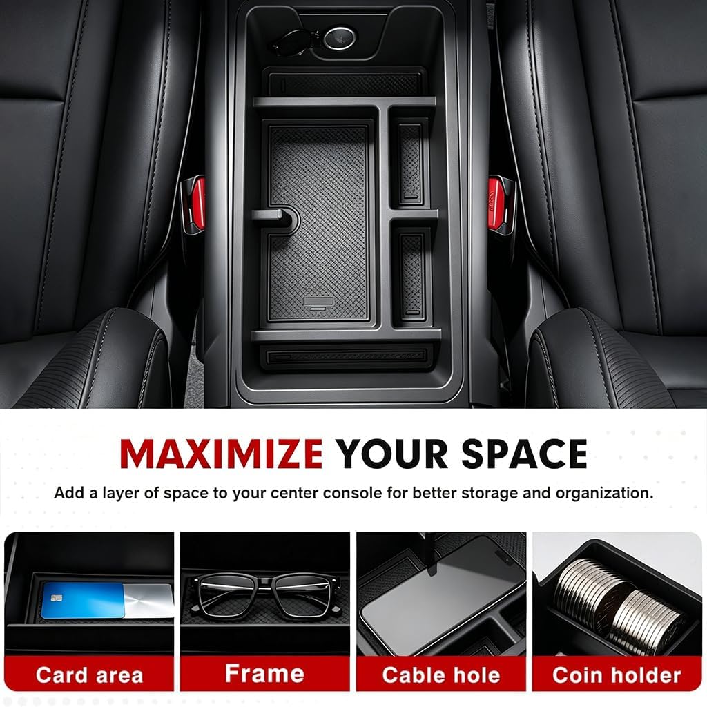 Autorder Center Console Organizer for 2025-2026 Toyota Camry Accessories Armrest Storage Box Secondary Insert Tray with Anti-Slip Mat
