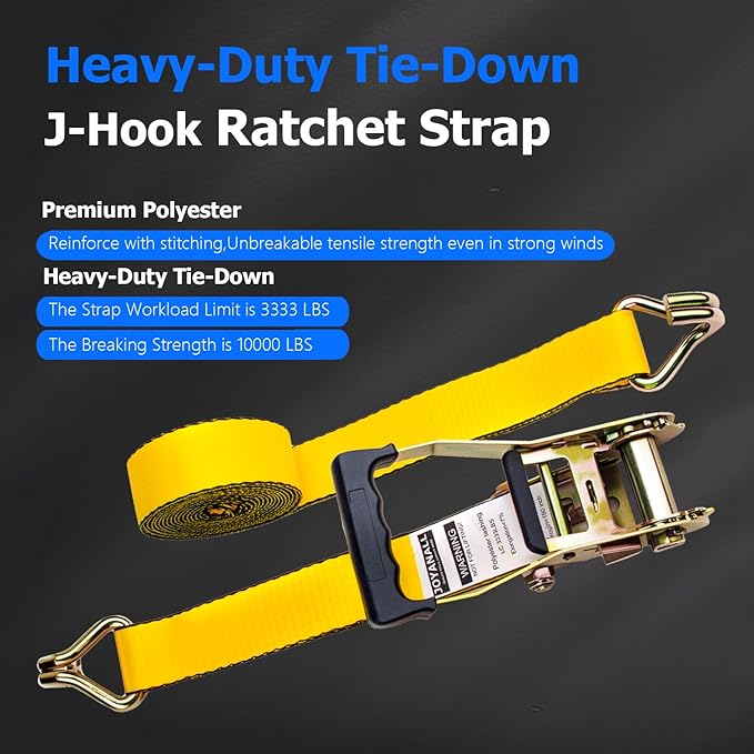 2 Inch Ratchet Straps Heavy Duty，30ft Tie Down Straps Ratchet with Double J Hook, 10000lbs Break Strength, Cargo Ratchet Straps for Moving, Truck, Trailers, Motorcycles (4 Pack)