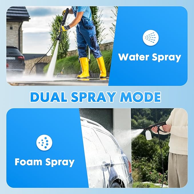 Portable Pressure Washer Cordless Battery Powered, 6-in-1 Nozzle Water Pressure Washer with 7 Adjustable Pressure Levels Max 1200 PSI, Electric Pressure Washer with 3.4 Gallon Tank