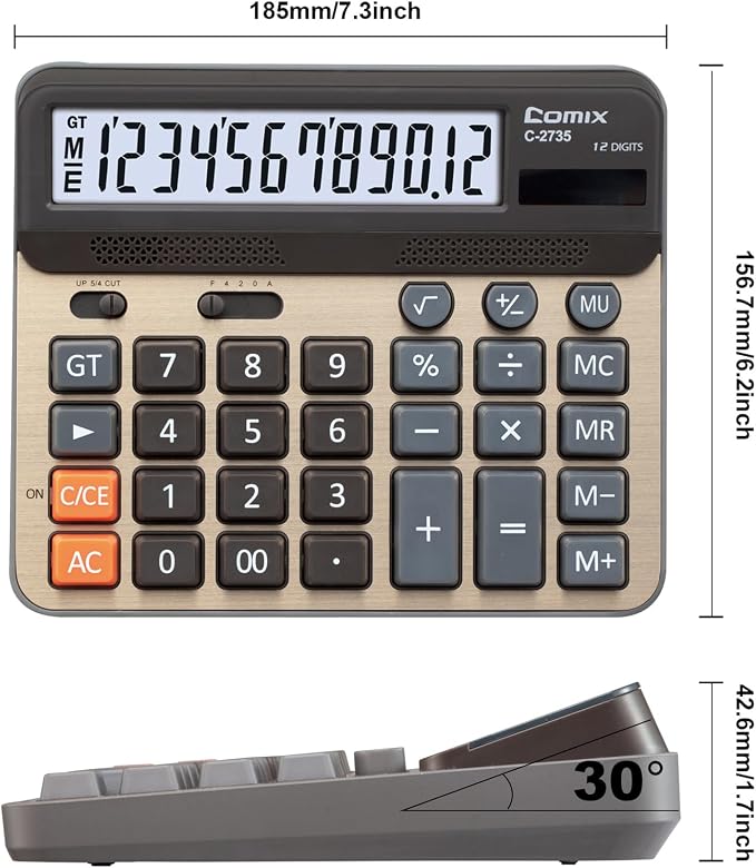 Comix Desktop Calculator, Large Computer Keys, 12 Digits Display, Champaign