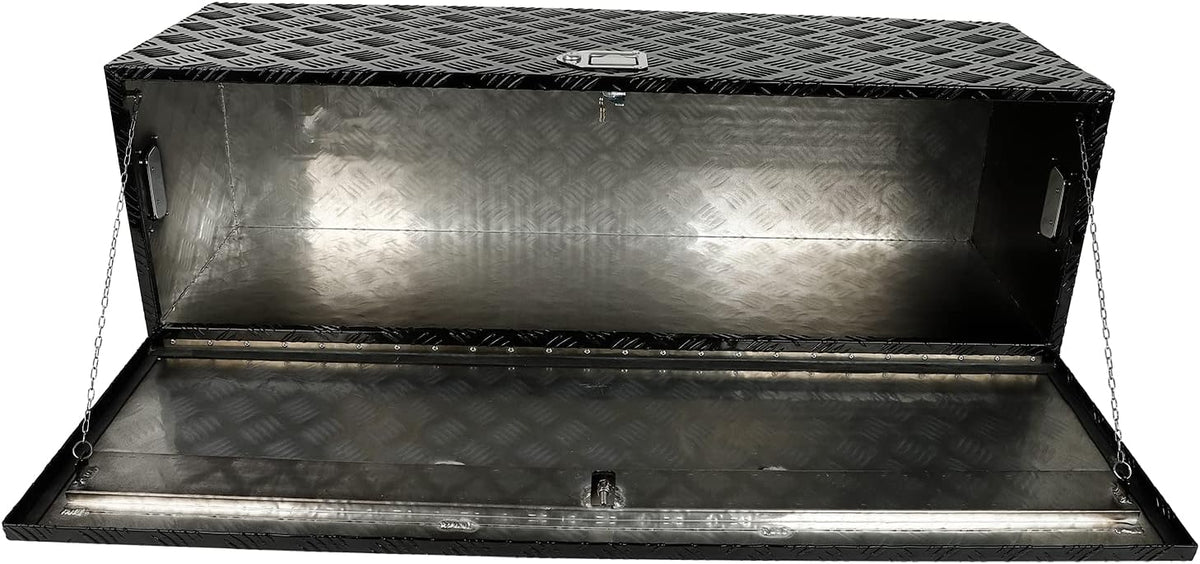 48"X15"X15" Black Aluminum 5 Bar Tread Truck Tool Box Storage Underbody Trailer Tongue Box with Lock and Key