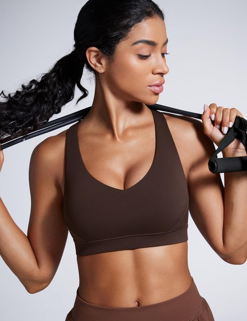 CRZ YOGA Sports Bra - Butterbreeze Criss Cross Back with Adjustable Straps & V Neck Design