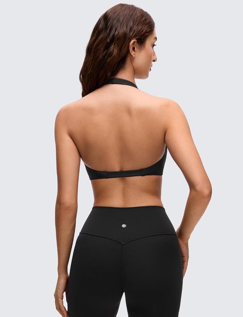 CRZ YOGA Sports Bra - Butterluxe Double Lined Halter Top with Deep V Neck & Open Back - Non-Padded
