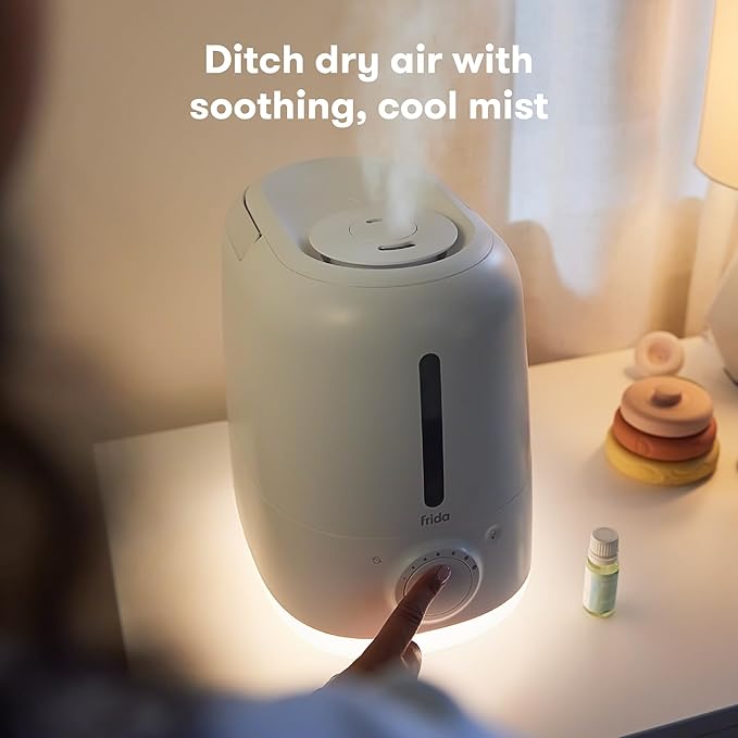 Frida Baby 3-in-1 XL Top Fill Humidifier for Bedroom, Cold & Flu Relief, 6L Tank Cool Mist Humidifier + Diffuser for Large Rooms, Mold Resistant, Nightlight, Auto-Off, Quiet, Essential Oil Diffuser