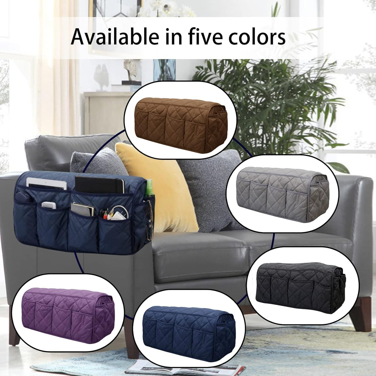 Armchair Caddy,Non Slip Sofa Armrest Organizer, Couch Armrest Remote Control Holder,Waterproof Recliner Arm Caddy with 14 Pockets for Cell Phone TV Remote Control