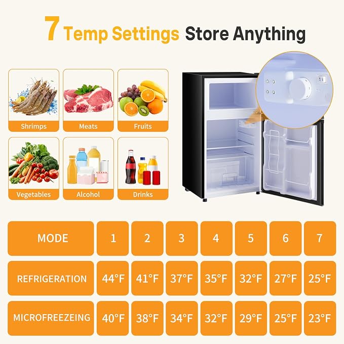 Mini Fridge with Freezer, 3.2 Cu.Ft Mini Refrigerator, Small Beverage Fridges with Adjustable Thermostat, for Bedroom, Office, Dorm, Dual Door, Quiet & Energy Saving, Black