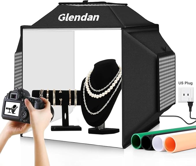 Glendan Portable Light Box Photography: 20"x 20" Upgrade Dimmable Photo Booth