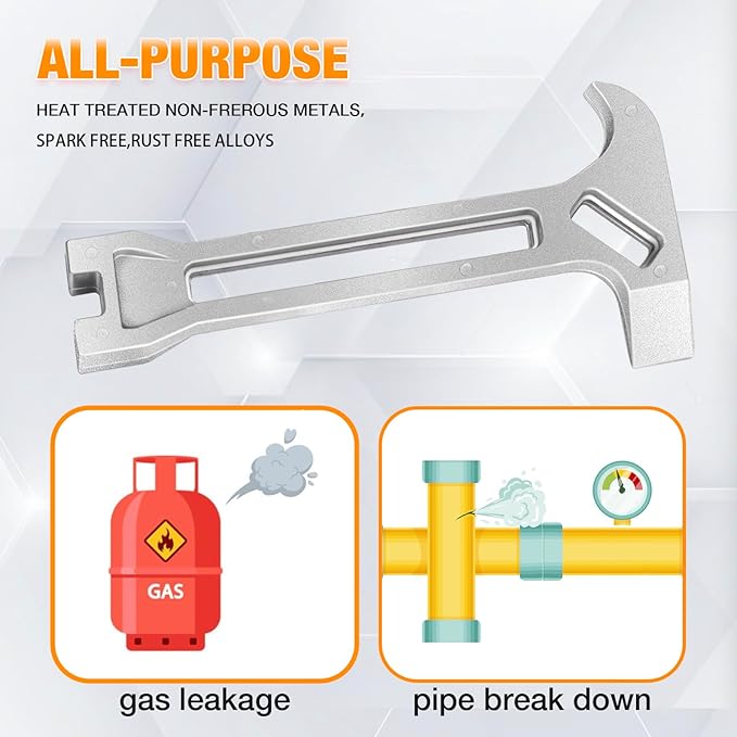 4-in-1 Emergency Tool – Gas & Water Shut Off Wrench, Non-Sparking Pry Bar, Earthquake Survival – Firefighter-Designed, Heavy-Duty Alloy (silver)