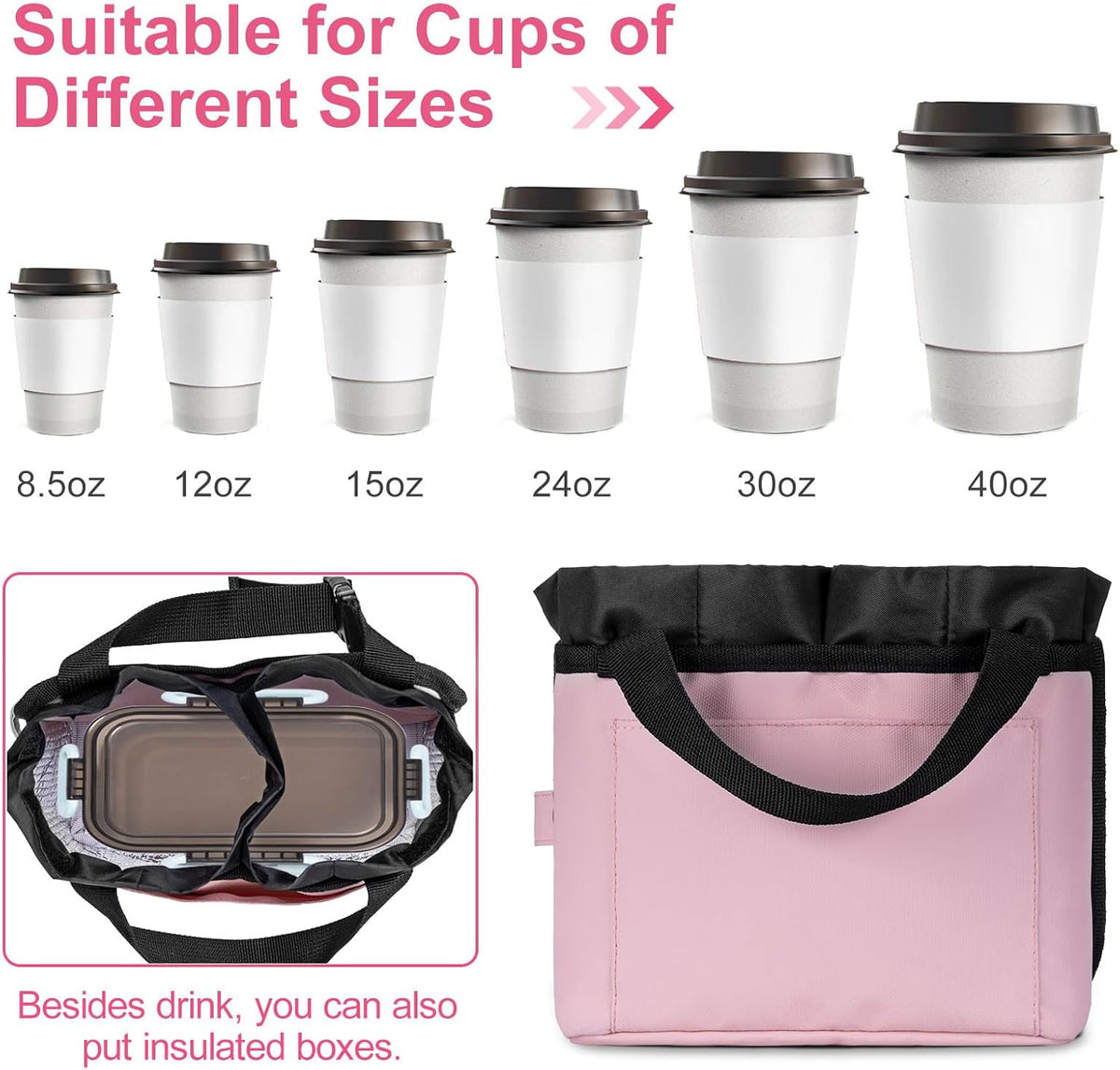 Luggage Cup Holder - Multifunctional Travel Caddy - Fits Suitcase Handles, Also, as a Stroller & Automotive Cup Holder - Pink