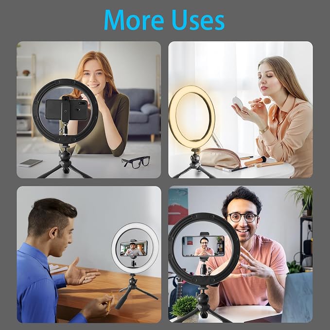 10" Desk Ring Light with Stable Tripod & Phone Holder, 120 LEDs 5-Color