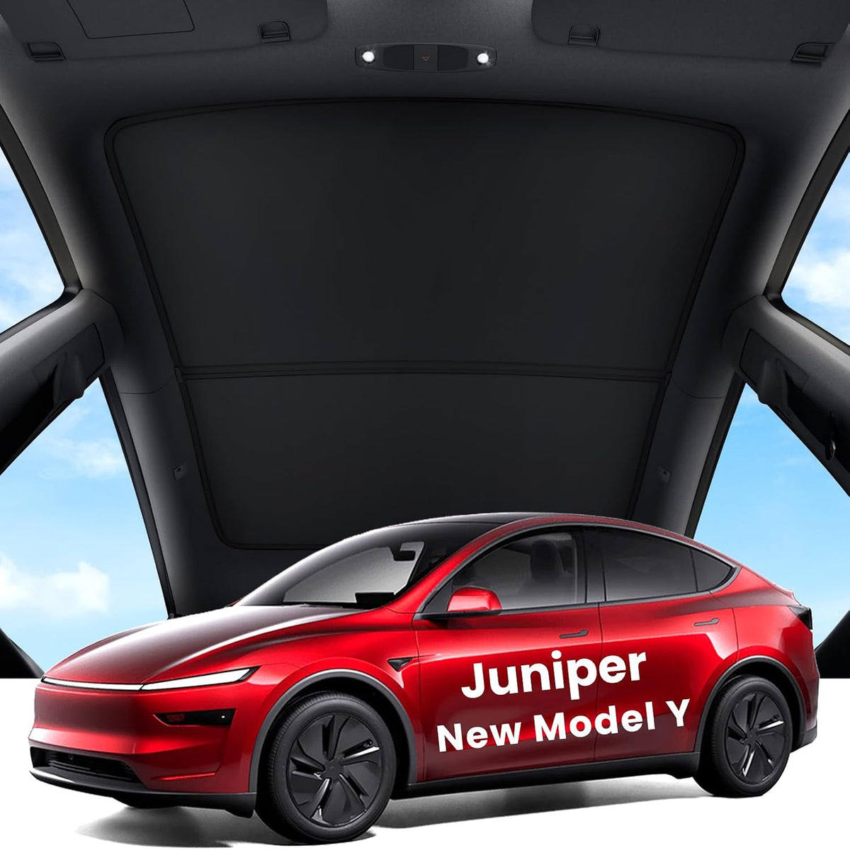 REEVAA 2026 Upgraded Tesla Model Y New (Juniper) Sunshade Roof [No Gaps, No-Sagging] Model Y Accessories Heat Insulation Foldable Glass Sunroof Cover for Model Y Juniper 2025-2026, 2PCS, Black