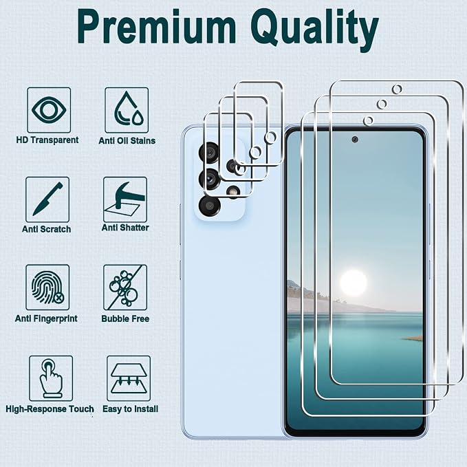 Galaxy A53 5G Screen Protector + Camera Lens Protector, HD Tempered Glass Film