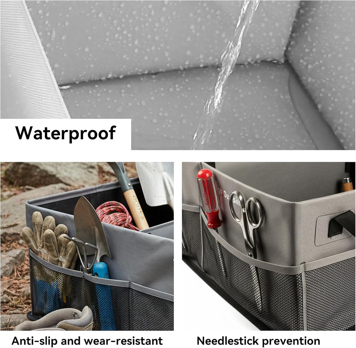 Heavy-Duty Waterproof Car Trunk Organizer – Rugged PVC-Coated Organizer, Collapsible Storage for Truck, SUV, Road Trips, Camping, Overlanding & Outdoor Adventure (Gray, L)