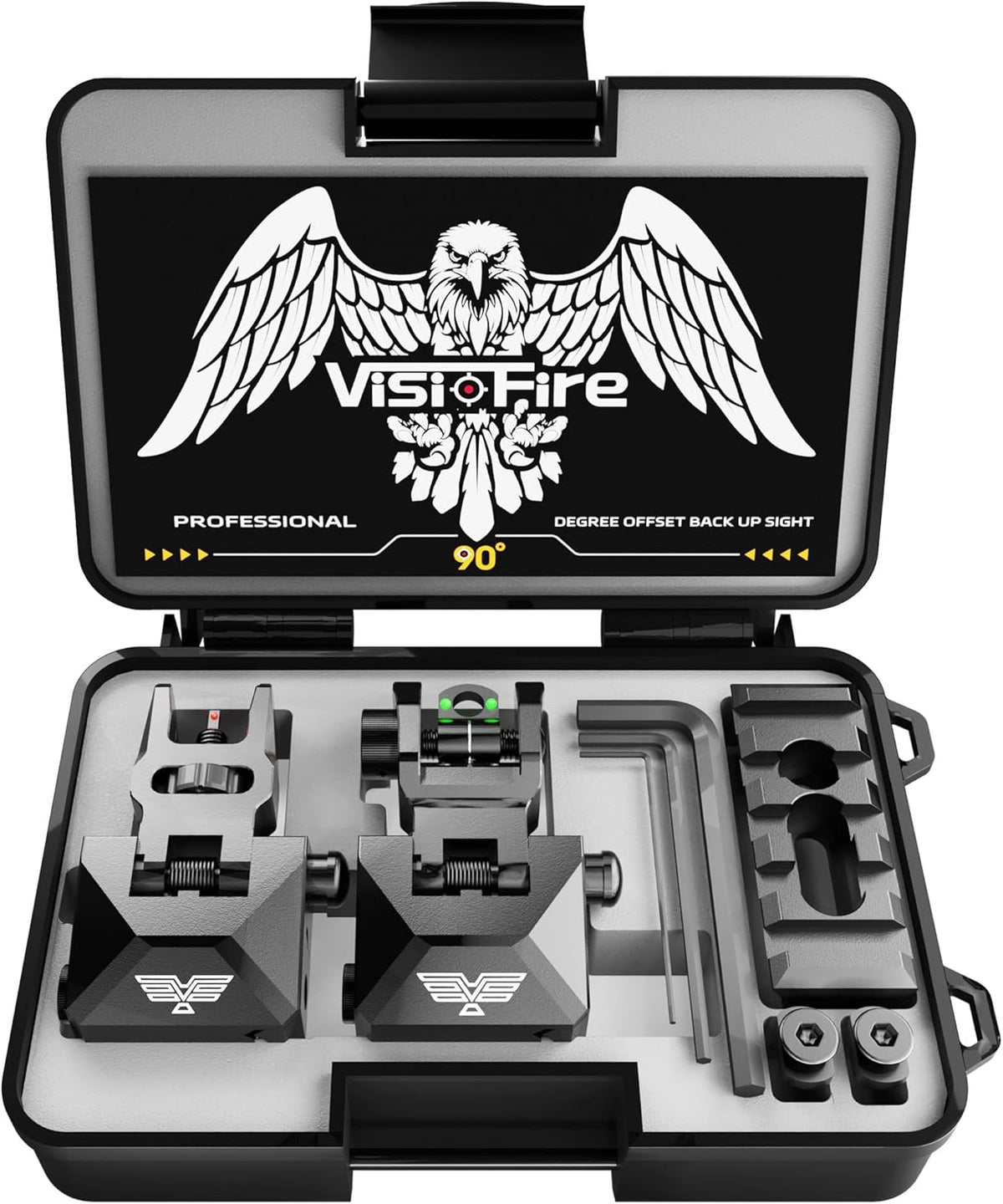 Visiofire Fiber Optic Iron Sights - Tool-Free Adjustable Flip Up Front & Rear Backup Sights | Red & Green Dots