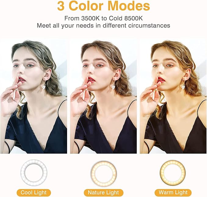 Clip on Ring Light, Kimwood Rechargeable 60 LED Selfie Ring Light