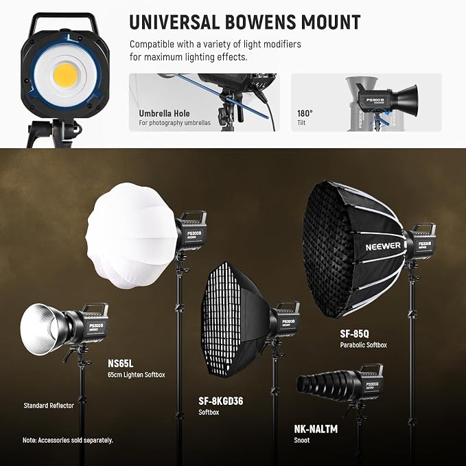 NEEWER FS300B 300W LED Studio Video Light, Bi Color COB Continuous Lighting