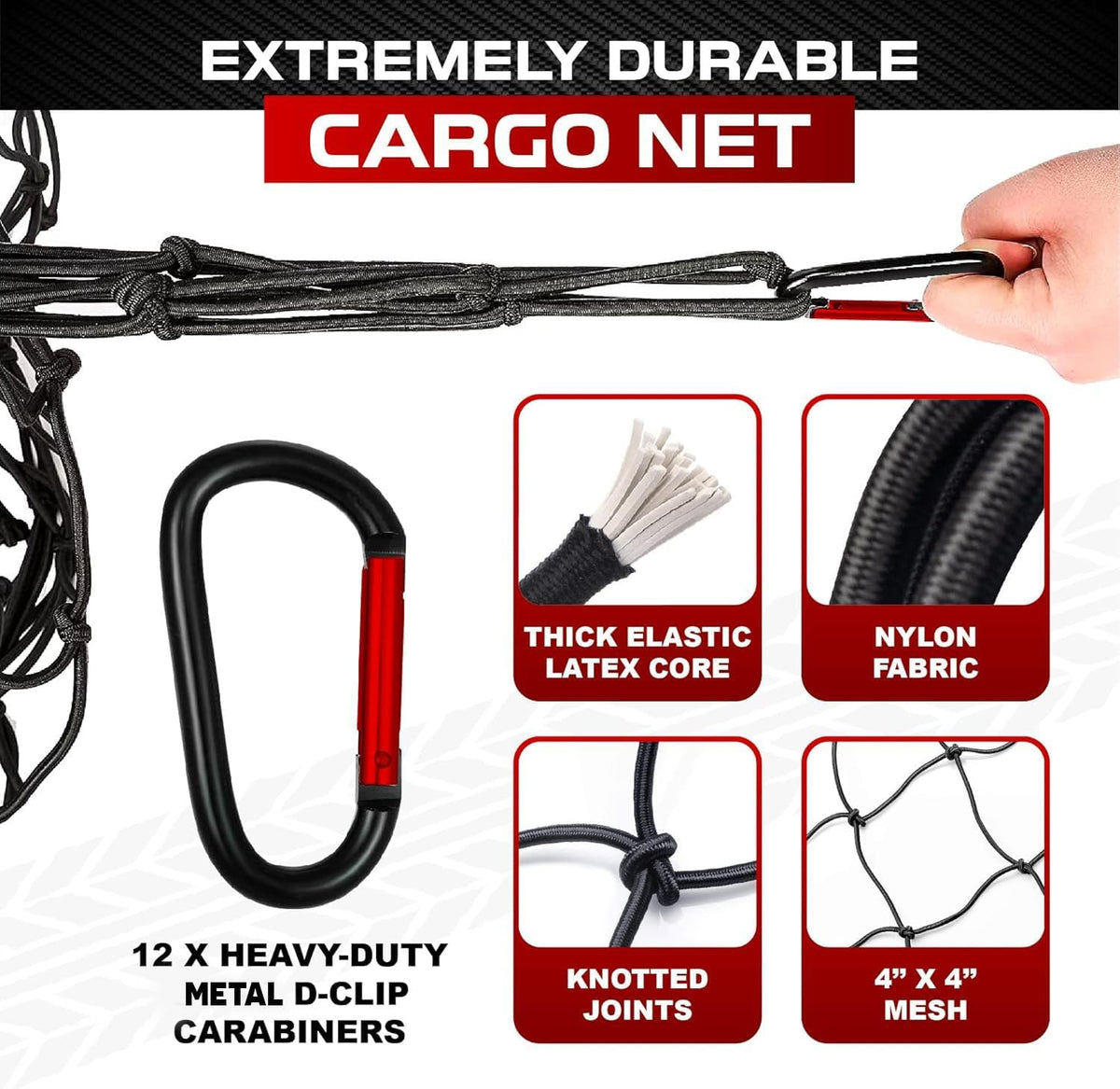 4'x6' Cargo Net for Pickup Truck Bed Stretch to 8'x12' Heavy-Duty 10mm Bed Net