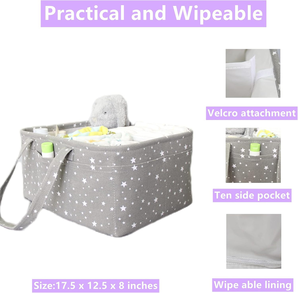 Baby Diaper Caddy Organizer- Extra Large Portable Diaper Basket with Removable Divider, Multi-Use Nursery Organizer for Diapers,Wipes,Baby Essential-Perfect Baby Basket bag Registry Must Have