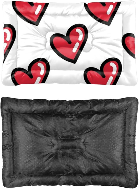 Cute Heart Red Pet Bed Mat Non Slip Waterproof Bottom Dog Portable Mat Chew Proof Dog Bed Pads Washable Outdoor Pet Multi Scenario Accessories 24× 18 Inch