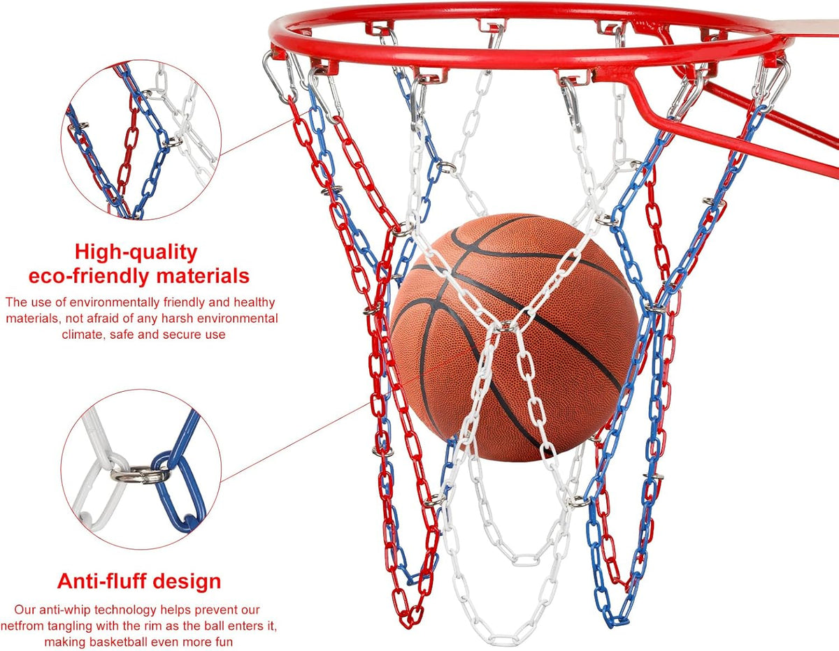 Skiennix Heavy-Duty Basketball Net - Carbon Steel Chain, Anti-Rust Design for Indoor/Outdoor Use | 12 Loops