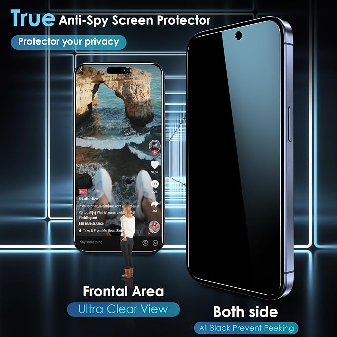 YMHML 2 Pack for iPhone 15 Pro/iPhone 16 / iPhone 15 Privacy Screen Protector