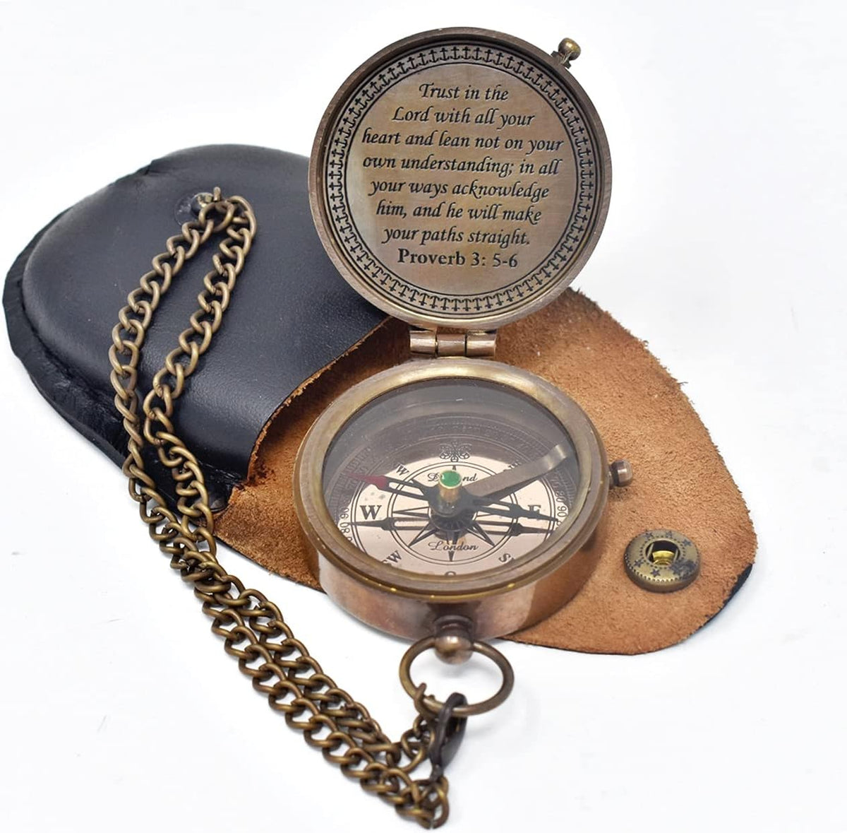Trust In The Lord Engraved Compass - Inspirational Graduation Gift with Stamped Leather Case | Camping & Boating Essential
