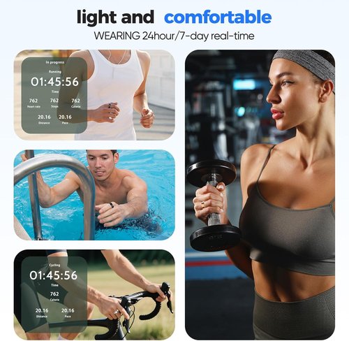 BIEMHA Smart Ring - Health Tracker with Sleep & Exercise Monitoring | IP68 Water Resistant, Silver, Size 9