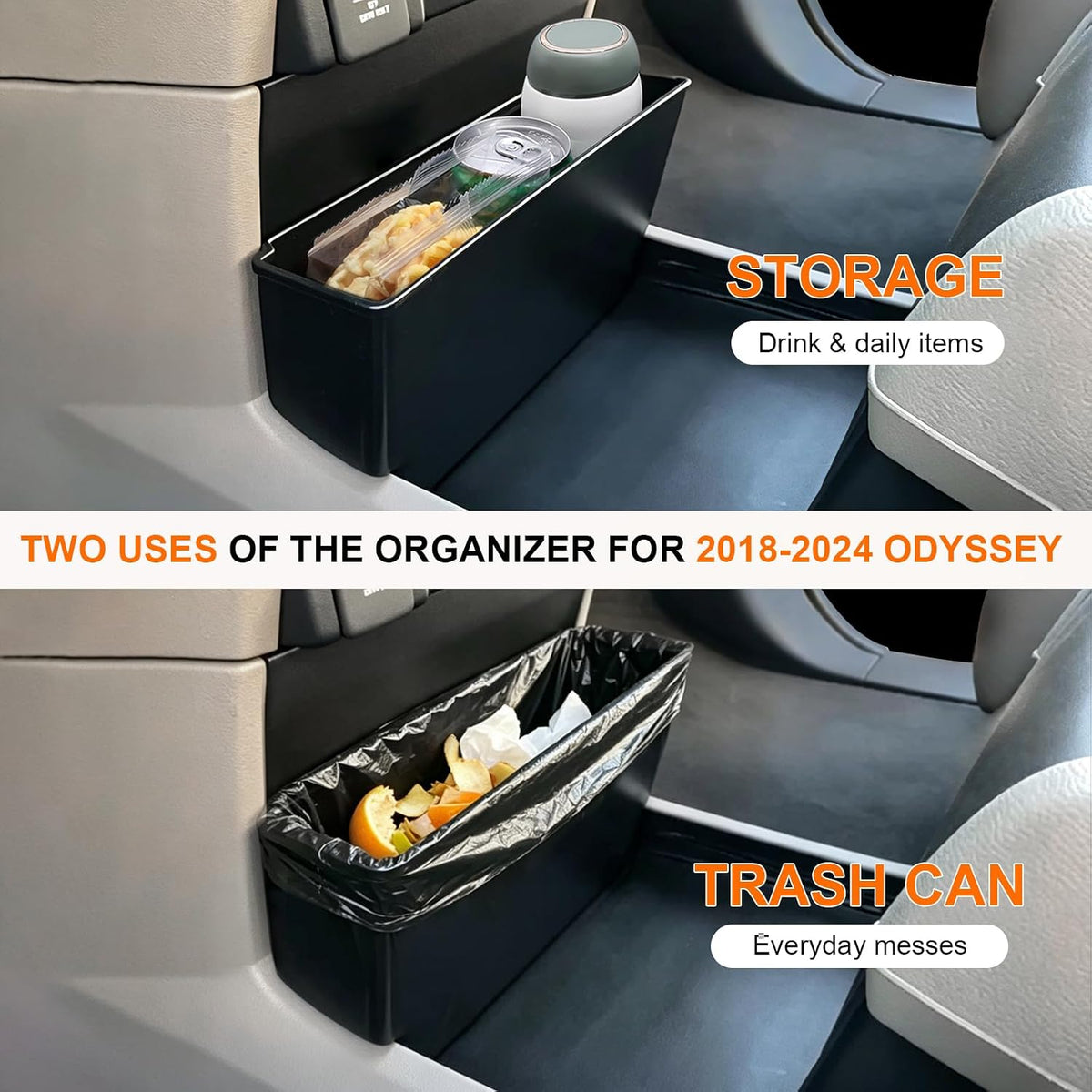Center Console Trash Can Compatible with 2018-2024 Honda Odyssey Accessories Car Trash Garbage Bin/Items Organizer Keep Clean Durable ABS Plastic