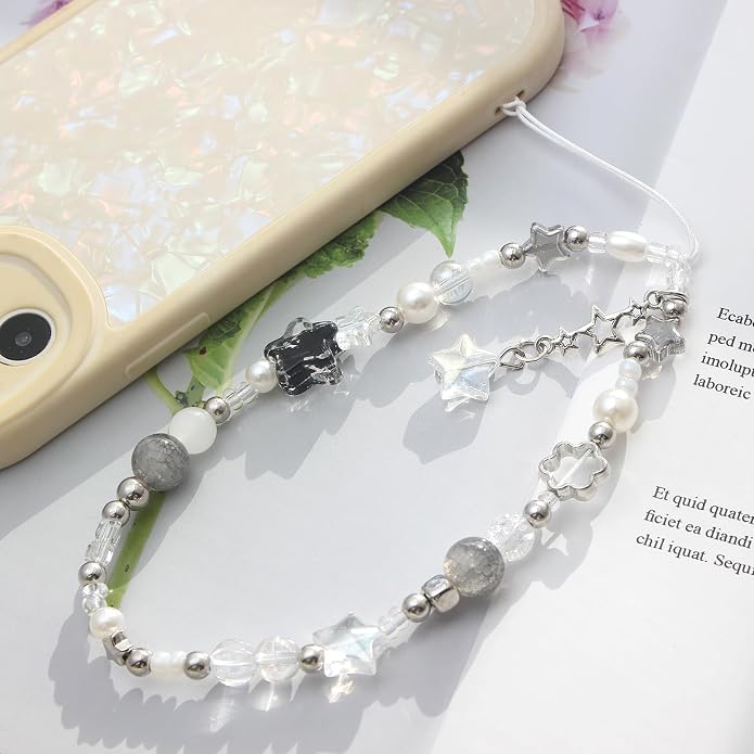 CMVFYL Beaded Camera Wrist Strap, Cute Phone Charms Strap, Pearl Bracelet Wrist