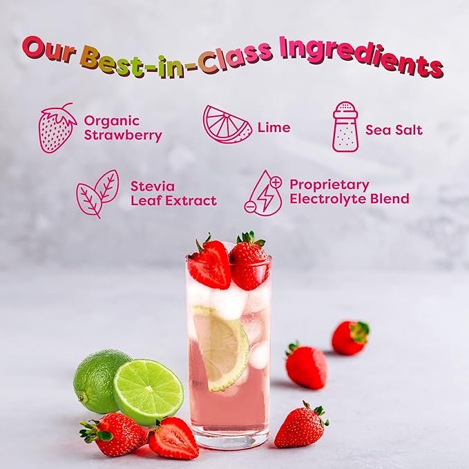 FlavCity Strawberry Limeade Electrolytes Powder Packets - 28 Hydration Packets - No Added Sugar - Hydration Powder with Real Fruit & Unrefined Sea Salt - Keto & Gluten-Free (28 Stick Packs)