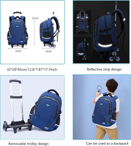 Mfikaryi Rolling Backpack - Solid Color Camo Print | Kids Wheeled School Book Bag for Boys