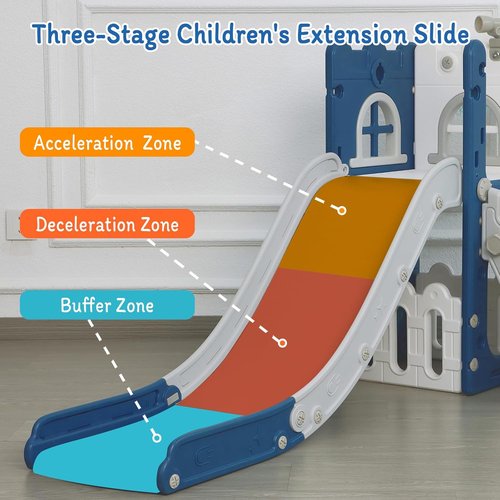 LulliSpace 6-in-1 Toddler Slide - Indoor/Outdoor Climber with Storage, Telescope & Basketball Hoop | Blue