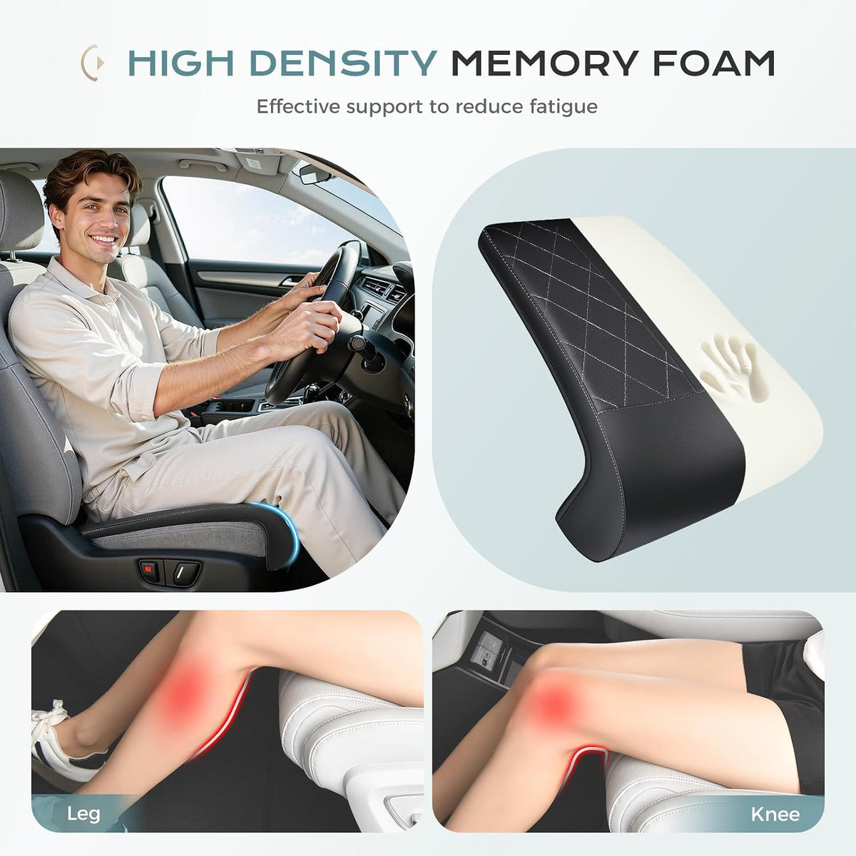 Coverado Car Seat Extender Leg Support, Leather Leg Extender Cushion for Car Seats, Waterproof Car Seat Cushion Universal Fit for Most Vehicles (Black-A)