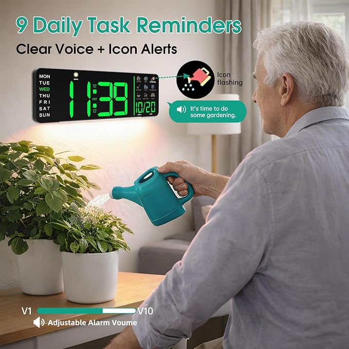 Hoifen Clock with Day and Date for Seniors, Remote Control, Night Light