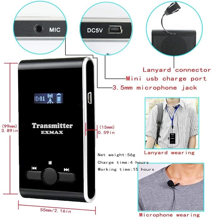 EXMAX® ATG-100T 195MHz Wireless Tour Guide System Simultaneous Translation