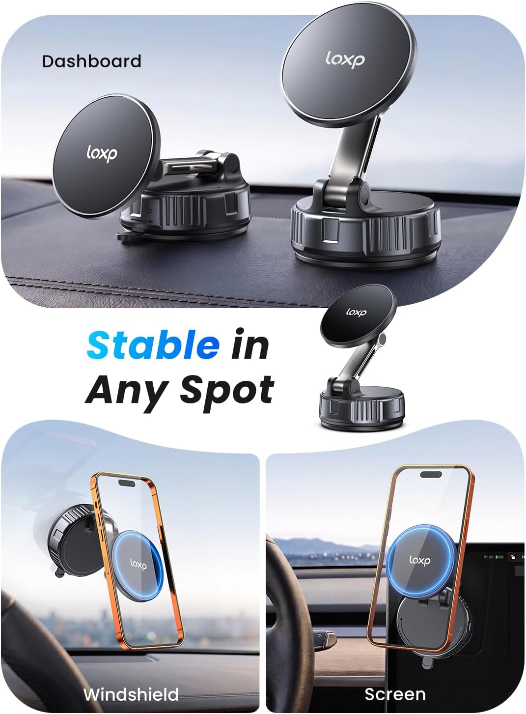 LOXP for MagSafe Car Mount, Vacuum Phone Holders for Your Car, Black