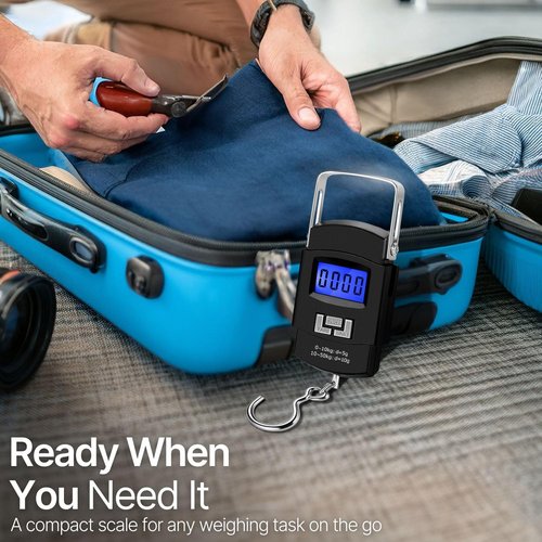 Flexzion Digital Hanging Scale - 110lb/50kg Portable Luggage & Fish Scale with LCD Display, Stainless Steel Hook