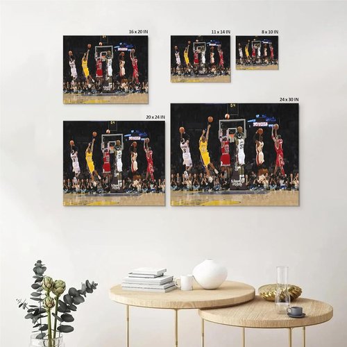 Basketball Legends Canvas Wall Art - Iconic Sports Stars Motivational Decor | Framed 11x14 Inch