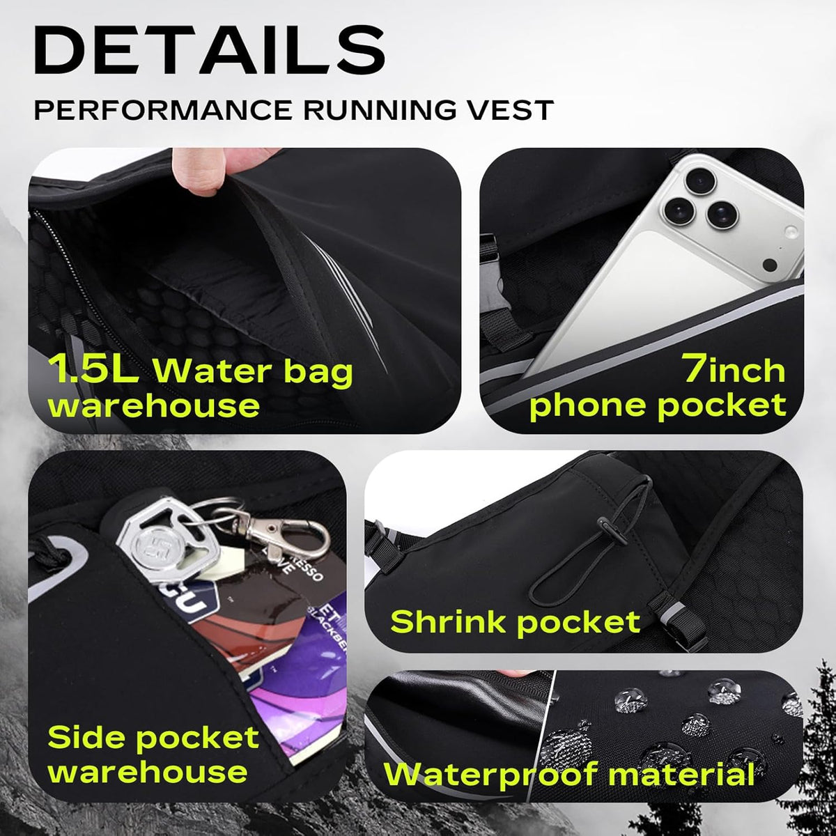 Skiennix Running Vest - Ultra-Lightweight 1.5L Water Bladder | Breathable, Adjustable Straps for Men & Women