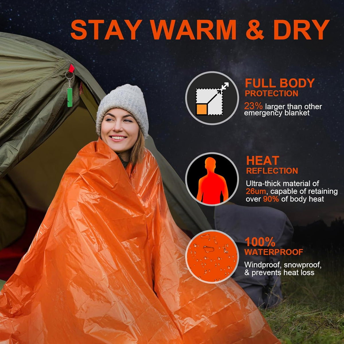 Survival Emergency Blankets - Thick Mylar Space Blankets for Camping & Hiking | 2-Pack/4-Pack