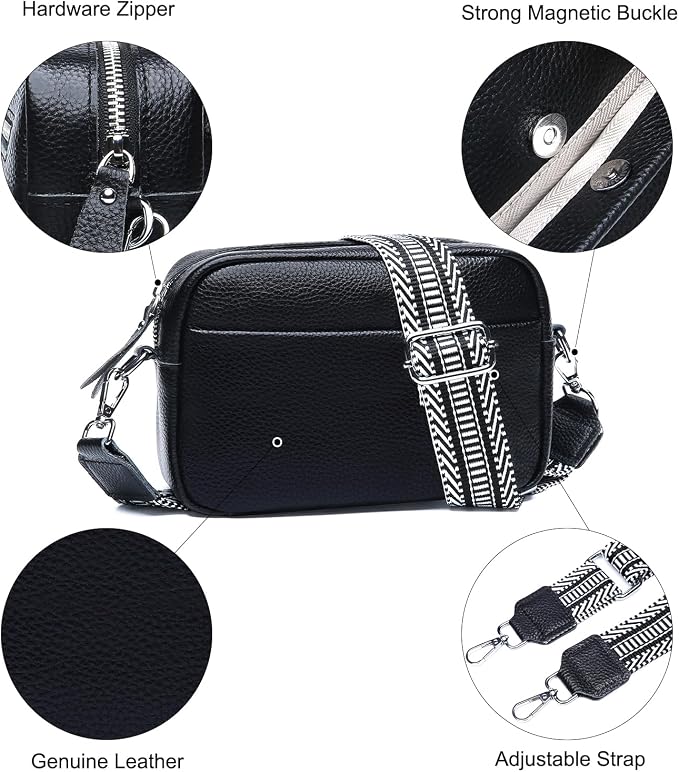 Small Crossbody Bags for Women Genuine Leather, Guitar Strap Shoulder Handbag