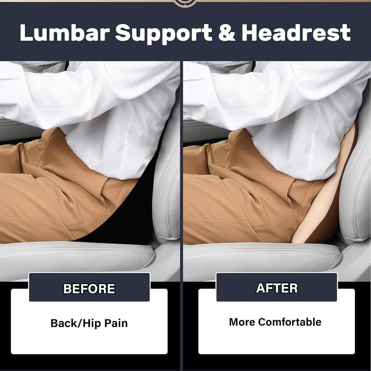 Coverado Lumbar Support and Car Neck Pillow, Ergonomic Memory Foam Desk Chair Cushion and Headrest Pillow for Car Office Chair, Sciatica & Neck & Tailbone Cushion