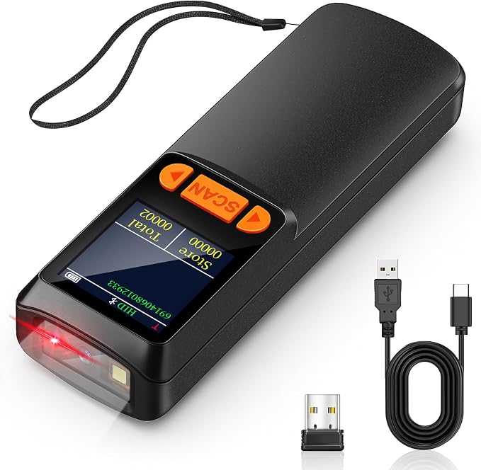 KUIIYER Mini Bluetooth Barcode Scanner, Wireless 2D QR 1D Bar Code Scanners