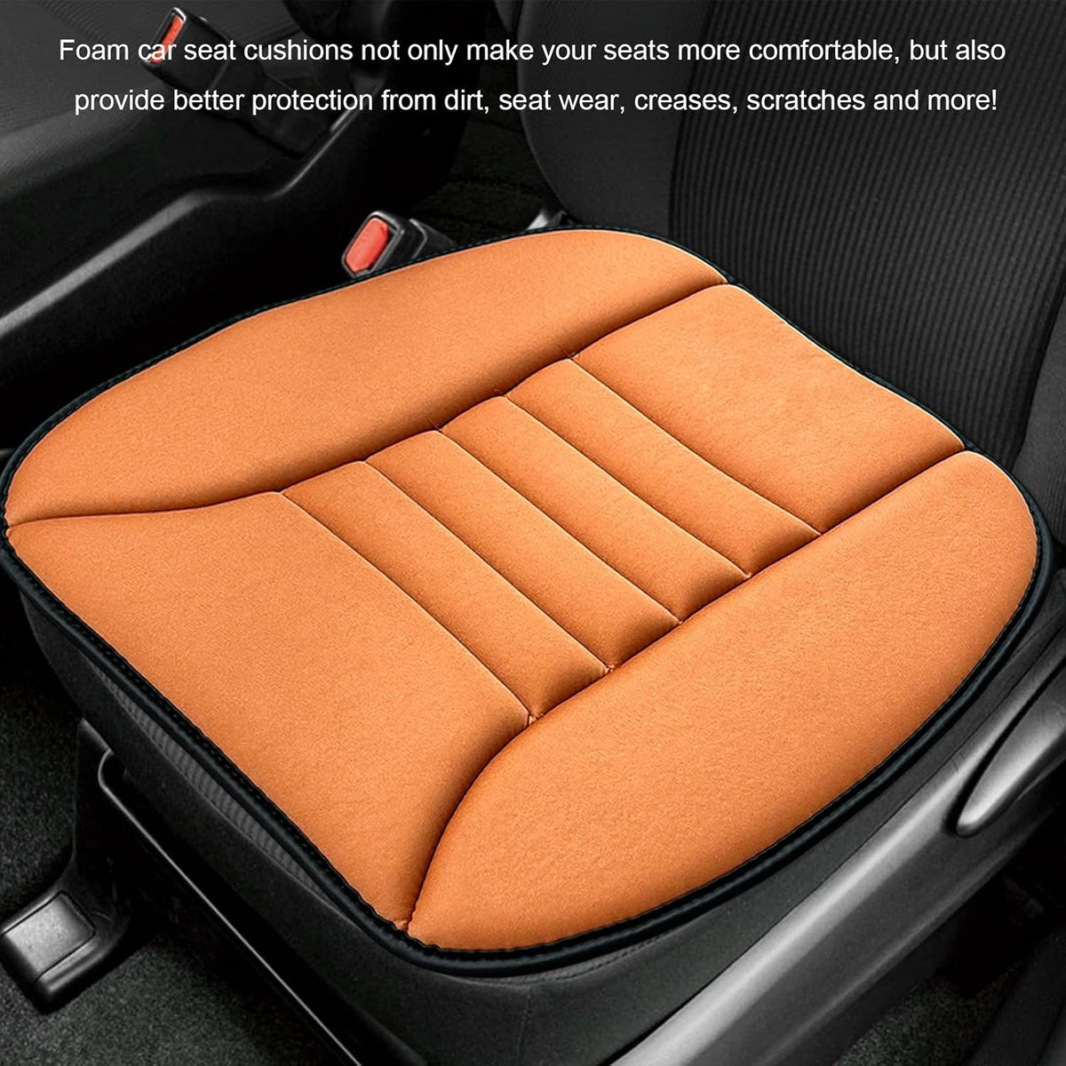 Sun Walker Car Seat Cushion, 1.2" Thick Memory Foam Auto Seat Protector Pressure Relief Pad, Nonslip Bottom Mat Comfort Driving Seats Cover for Truck SUV Sedan, Car Accessories (Orange)
