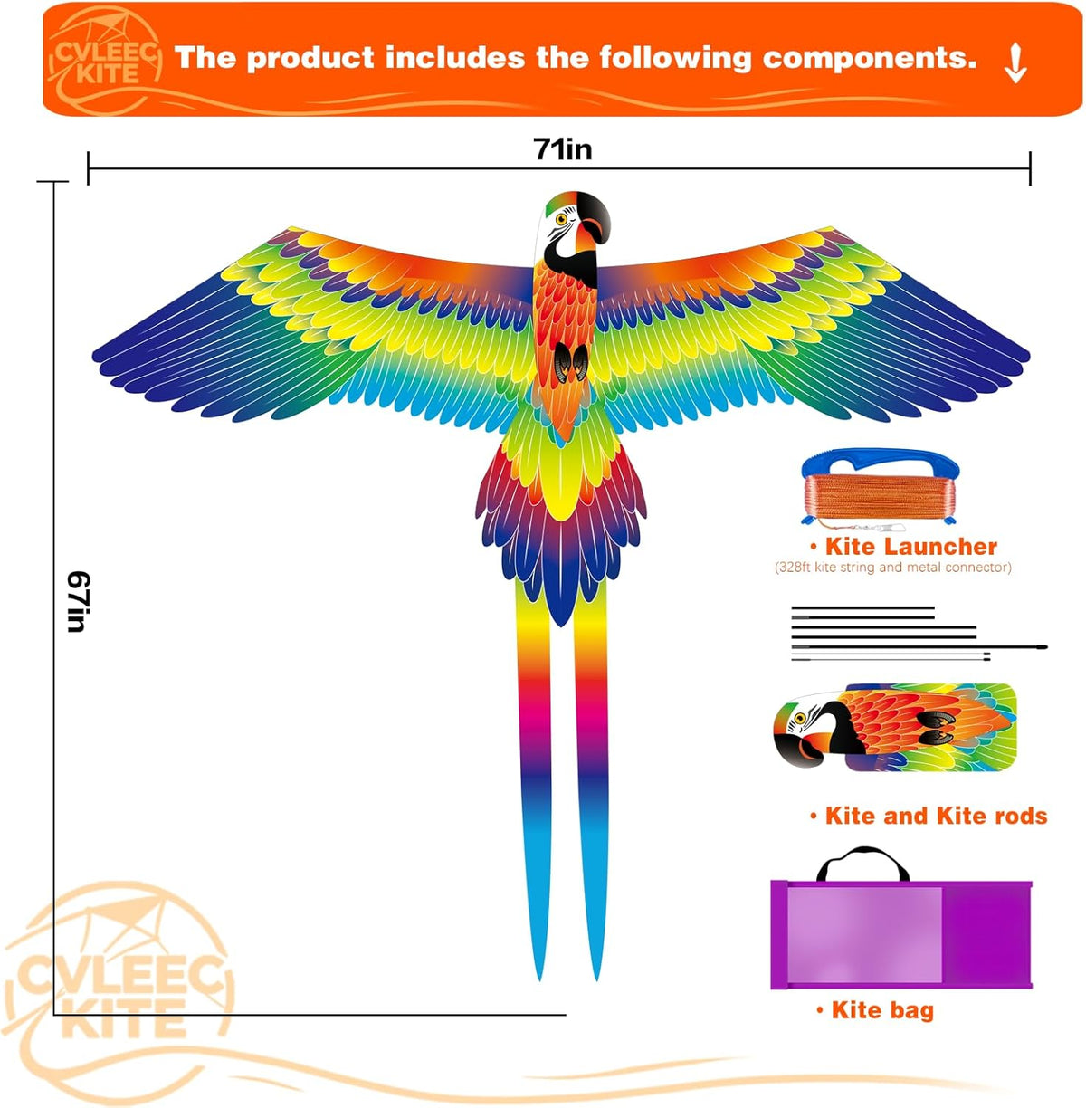 Parrot Kite - Easy-to-Fly Outdoor Kite for Kids & Adults | Perfect for Beaches & Backyards