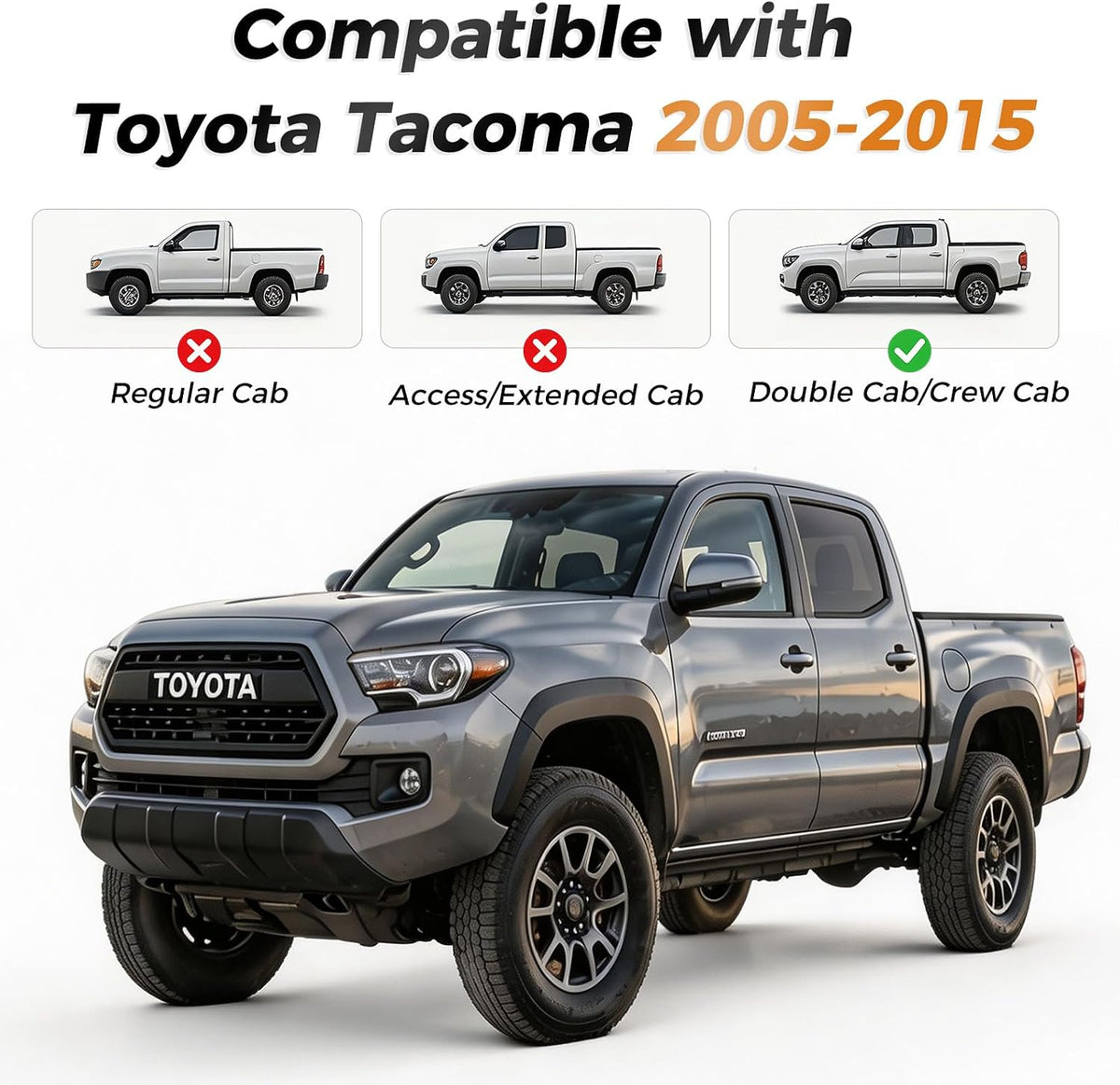 Coverado Tacoma Seat Covers, Car Seat Covers Front Seats, Leather Seat Covers for Cars Car Seat Protector Cushion Tacoma Accessories Custom Fit 2005-2015 Toyota Tacoma Double/Crew Cab(White Line)