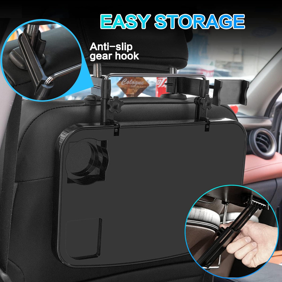 Foldable Car Seat Back Portable Tray with Phone Mount for Food Dining Drink and Laptop, Hanging Car Steering Wheel Tray(Upgrade)