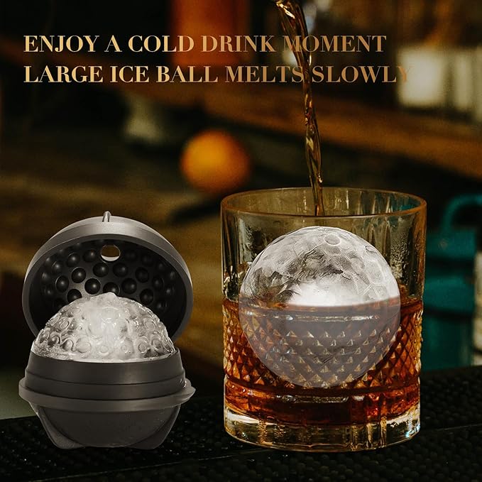 Novelty Golf Ball Ice Maker Mold Set of 2, Funny Golf Gifts for Men Golfers, 2.5" Large Sphere Round Ice Cube Molds for Whiskey, Bourbon, Cocktails